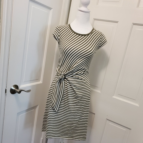 Talbots Green & White Triped 100% cotton Knit Dress, Tie detail Size Petite P - Picture 1 of 10